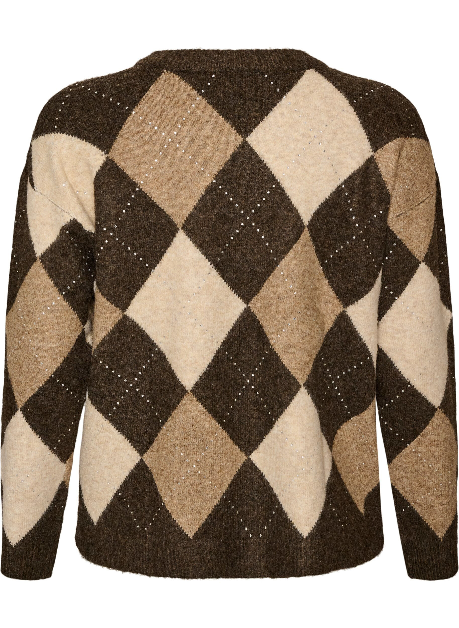 ZizzifashionKnitted top with argyle pattern and rhinestones, Brown, Packshot image number 1