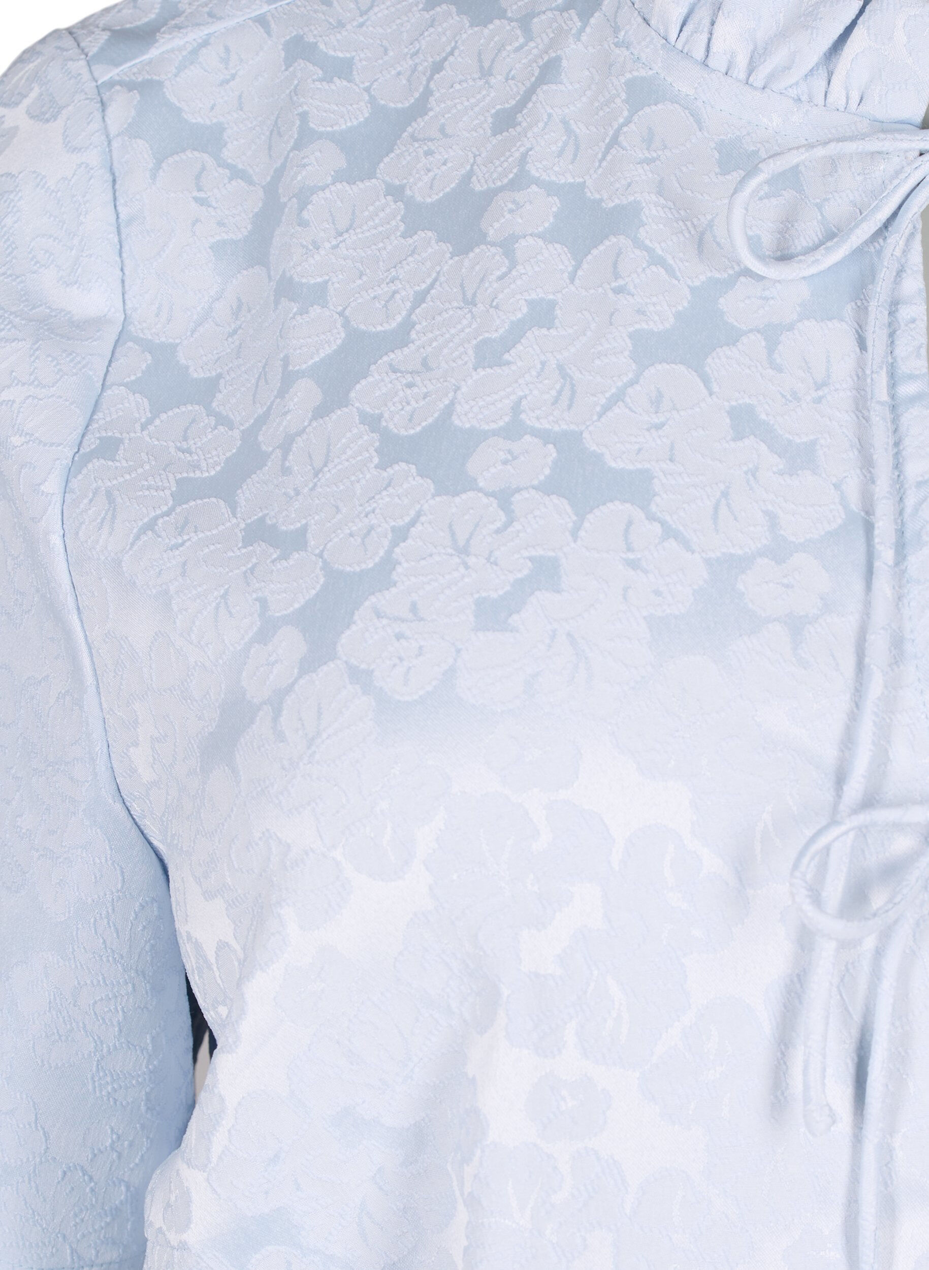 Zizzifashion Short-sleeved jacquard blouse with ties, Light Blue, Packshot image number 2