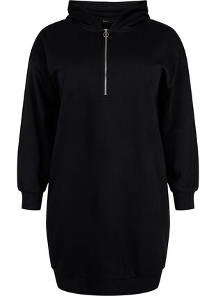 Sweatshirt dress with hood and zip, Black, Packshot image number 0