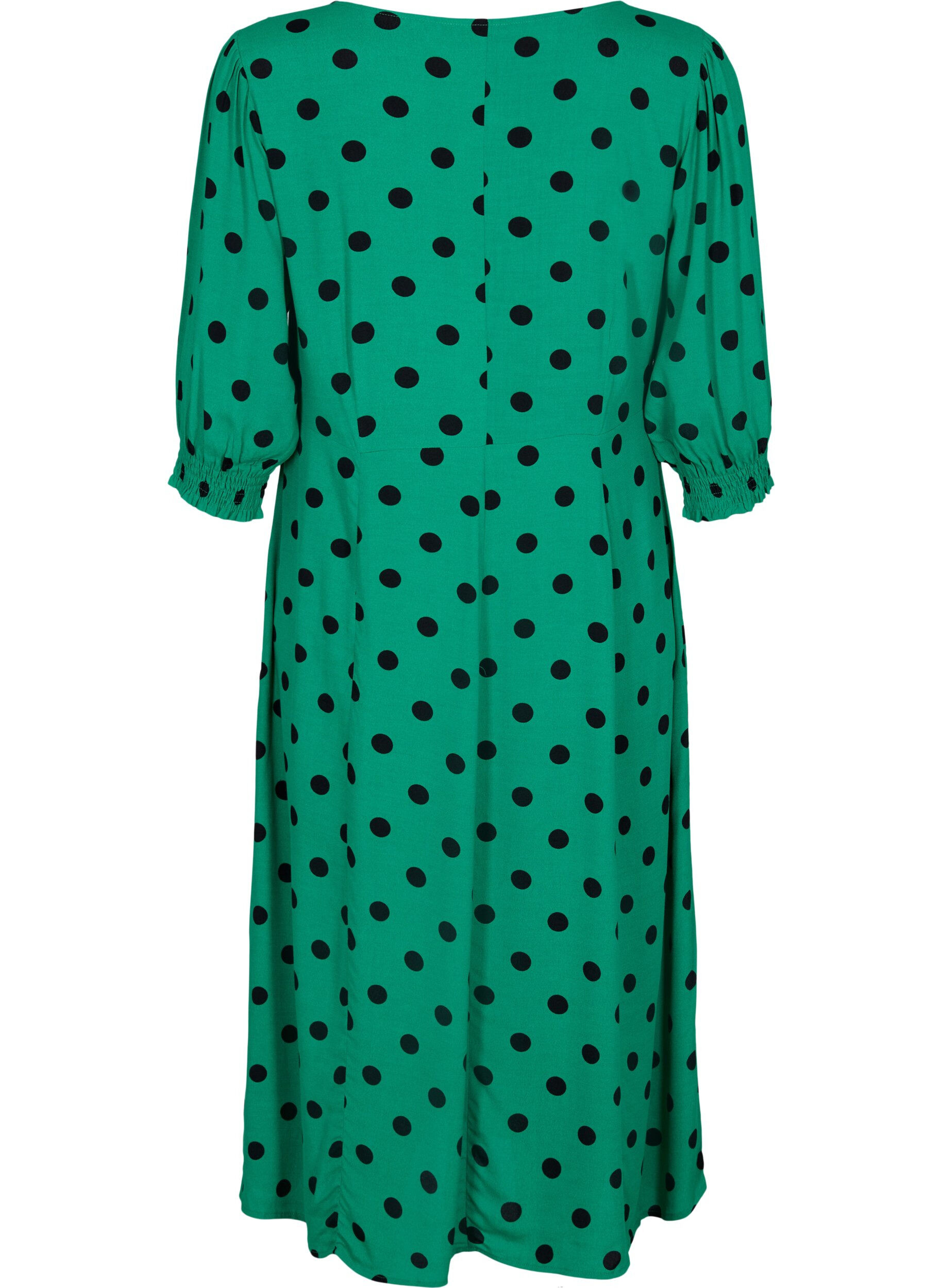 Zizzifashion Polka dot viscose midi dress, Jolly Green Dot AOP, Packshot image number 1