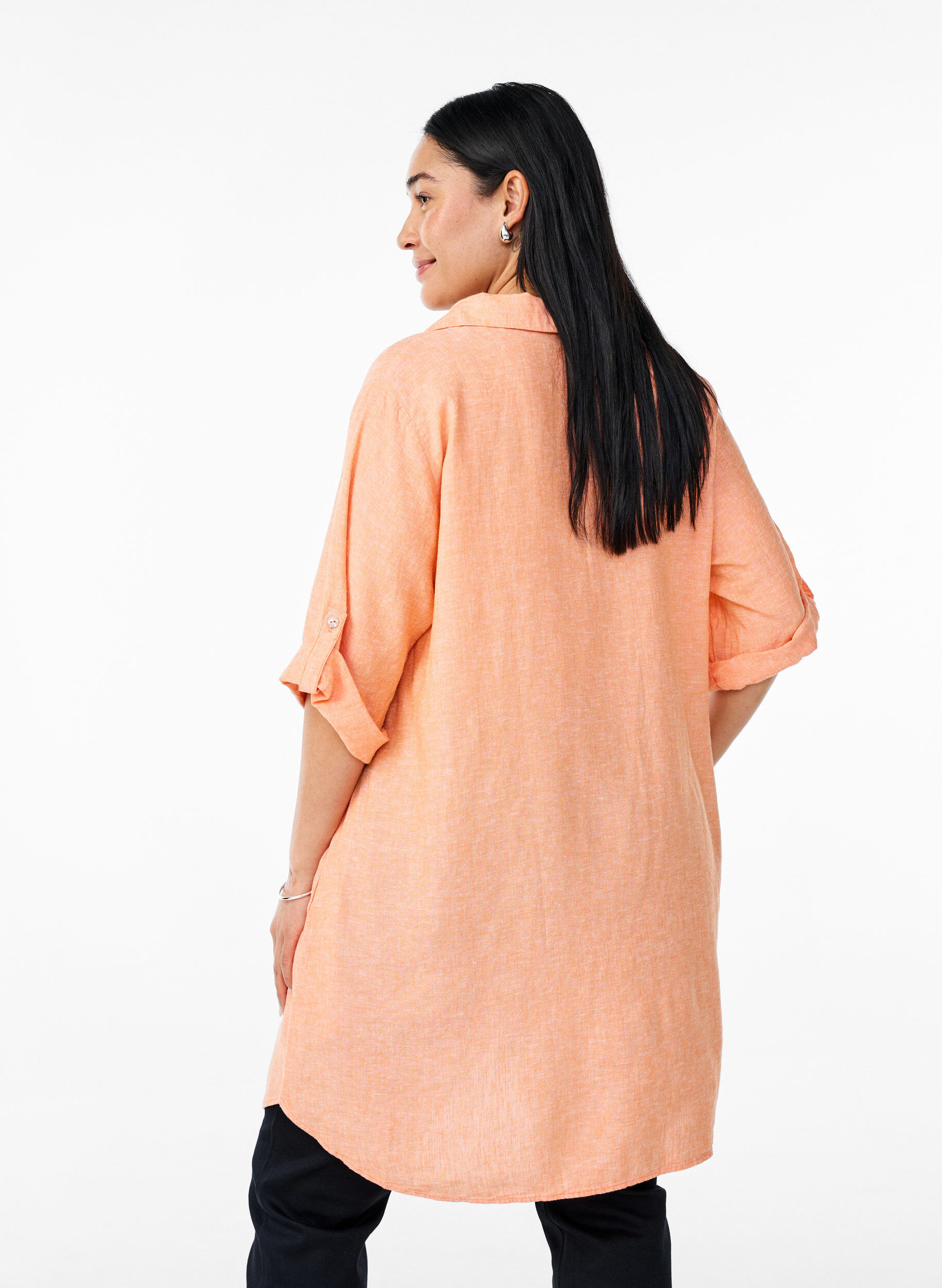 Zizzifashion Linen and viscose tunic with A-shape, Coral, Model image number 2