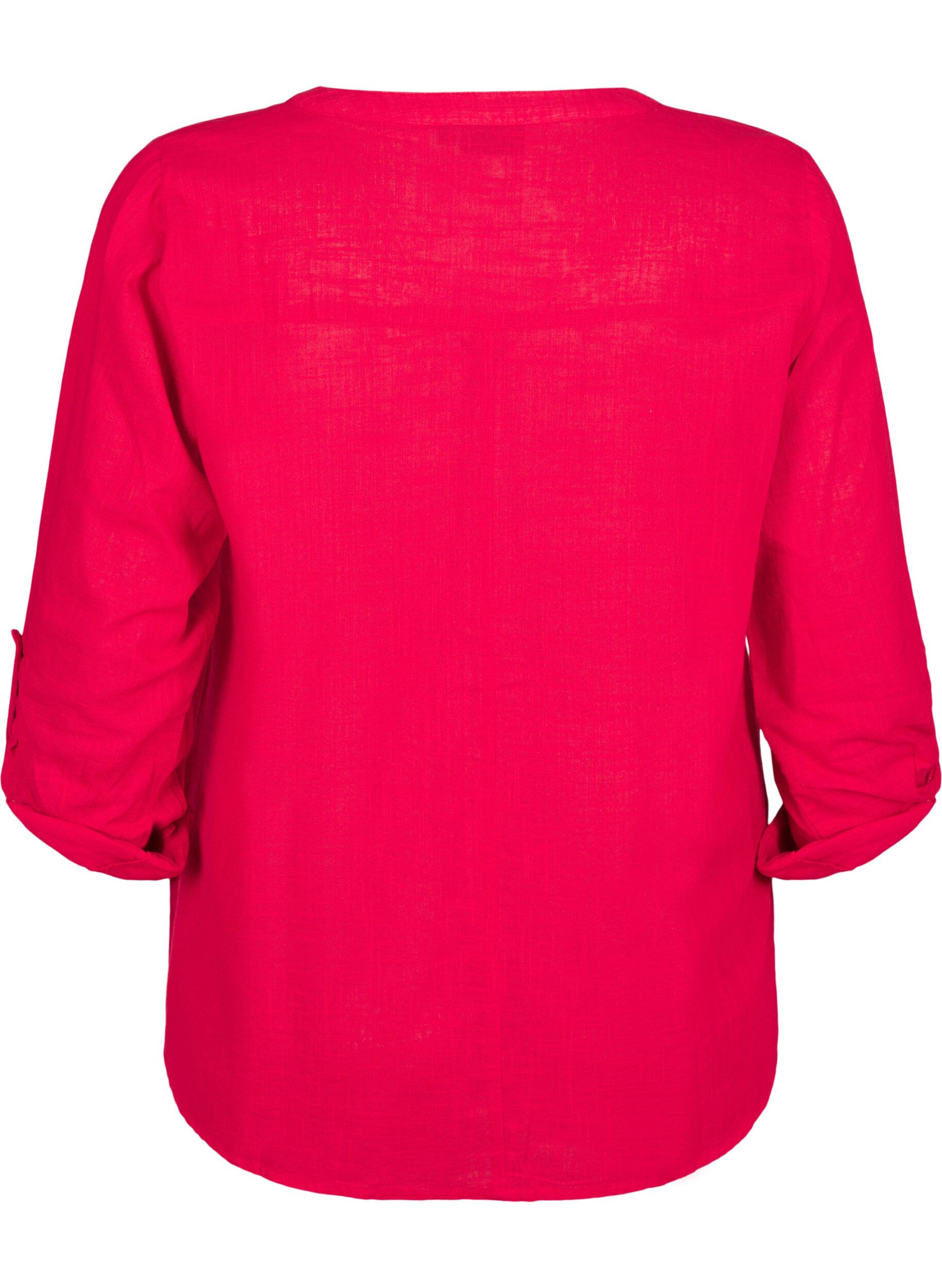 Zizzifashion Cotton shirt blouse with a v-neck, Red, Packshot image number 1