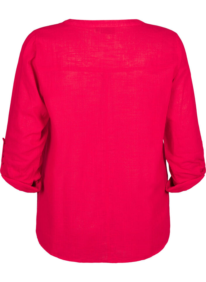 Cotton shirt blouse with a v-neck, Red, Packshot image number 1