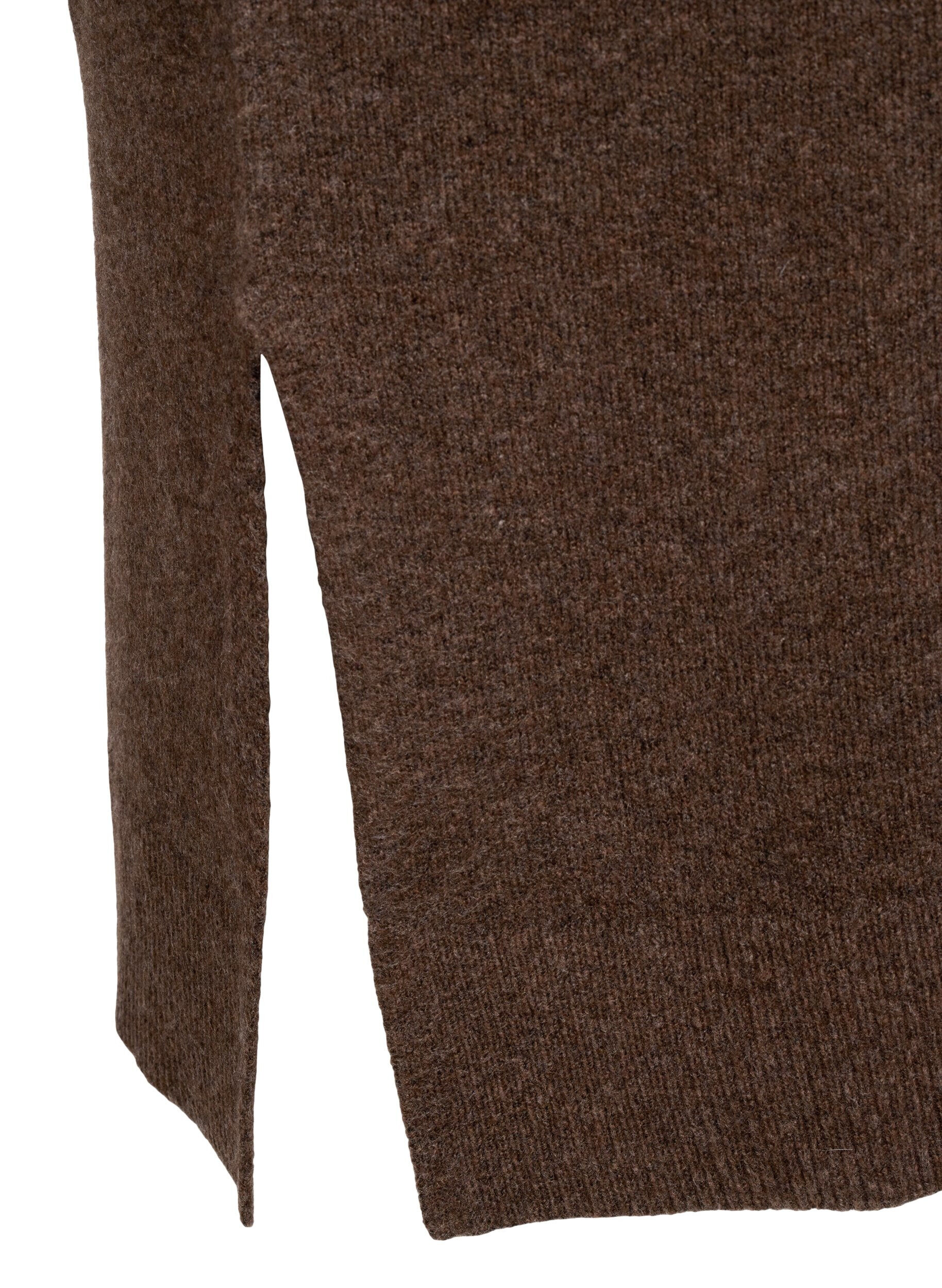 ZizzifashionLong-sleeved knitted dress with V-neck, Brown, Packshot image number 3
