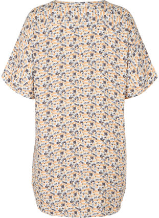 Short-sleeved viscose tunic with print, Yellow Berry, Packshot image number 1