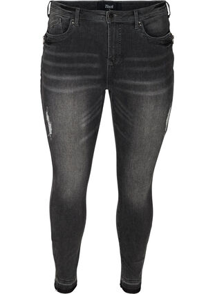 Super slim Amy jeans with distressed look, Grey Denim, Packshot image number 0