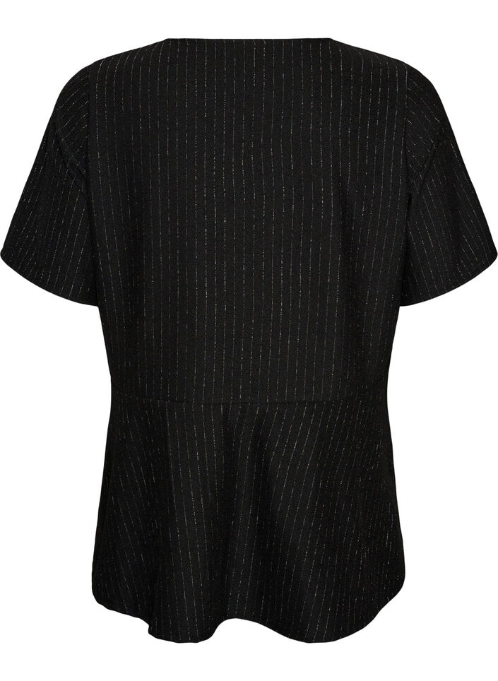 Peplum blouse with glitter stripes, Black, Packshot image number 1