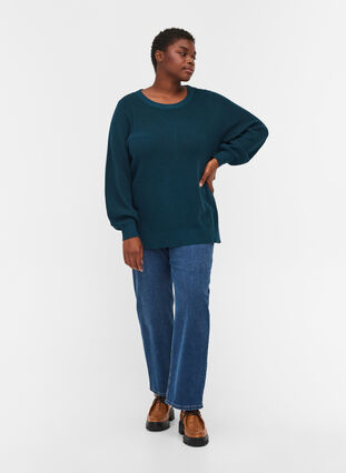 Plain knitted blouse with rib, Reflecting Pond, Model image number 2
