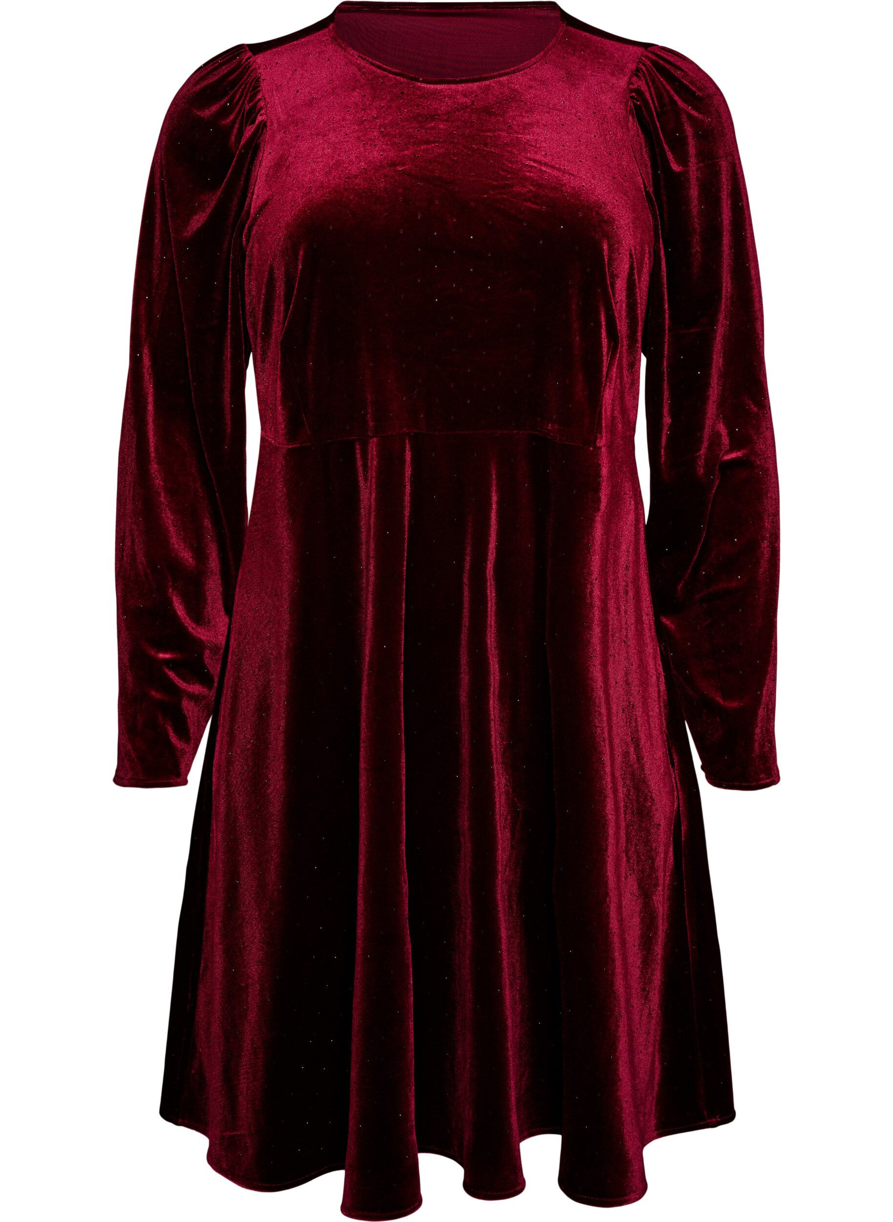 ZizzifashionVelvet dress with rhinestones and A-line shape, Red, Packshot image number 0