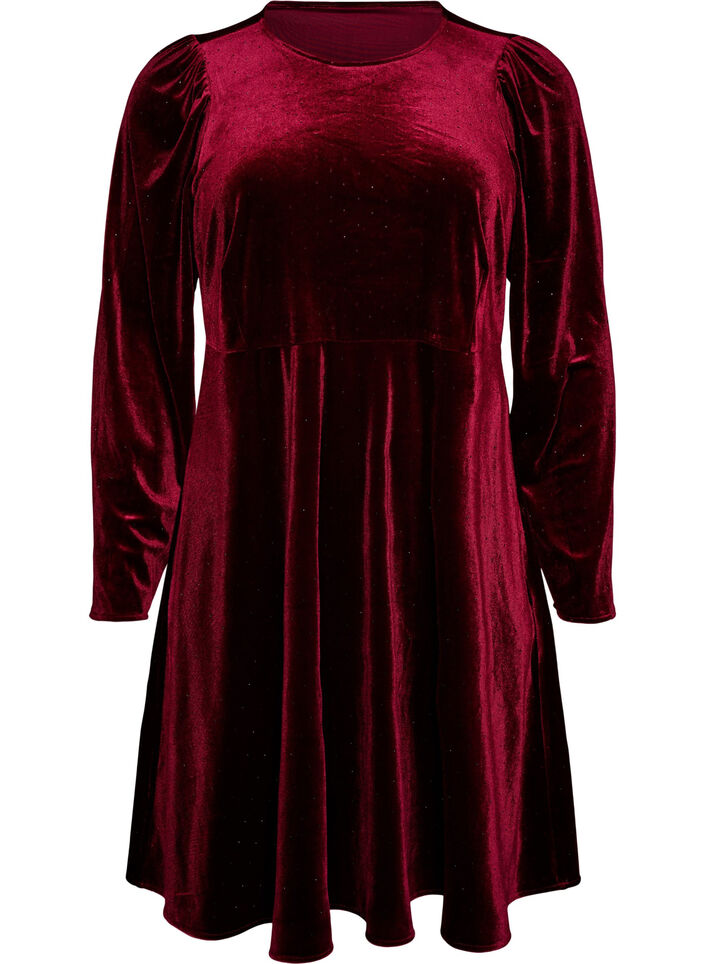 Velvet dress with rhinestones and A-line shape, Red, Packshot image number 0
