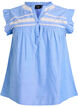 Sleeveless cotton blouse with ruffle edges, Light Blue, Packshot image number 0