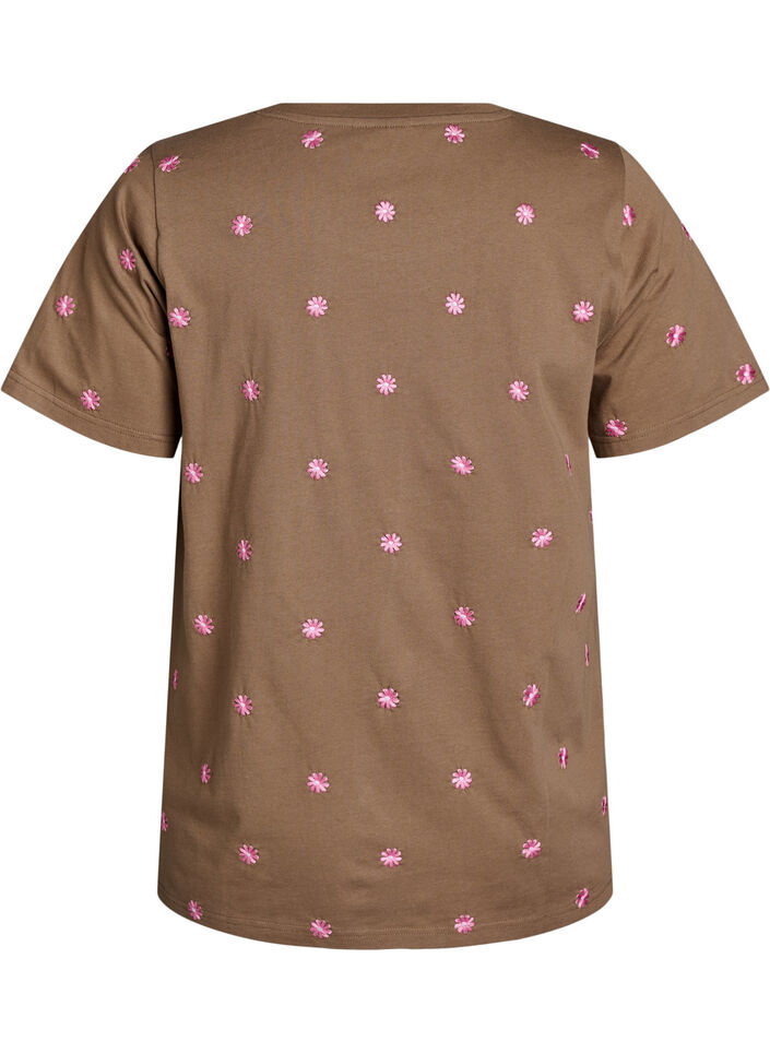 T-shirt in organic cotton with embroidered motifs, Brown, Packshot image number 1