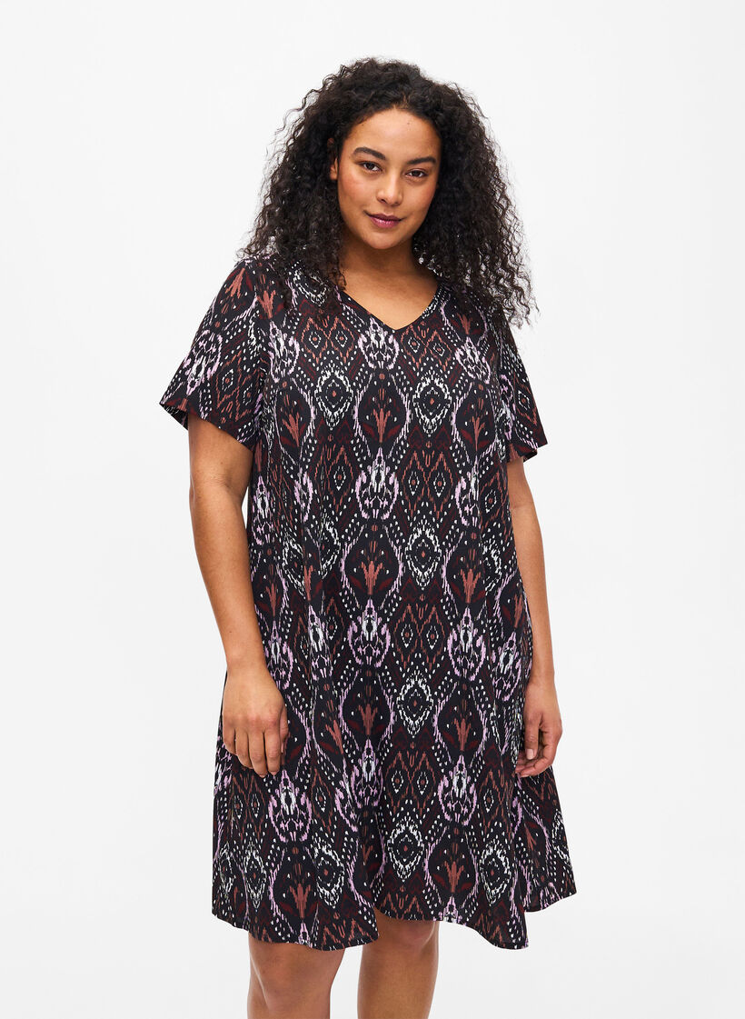 FLASH - V-neck dress with print, Black Rose Ethnic, Model image number 0