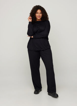 Loose trousers made from ribbed material, Black, Model image number 3