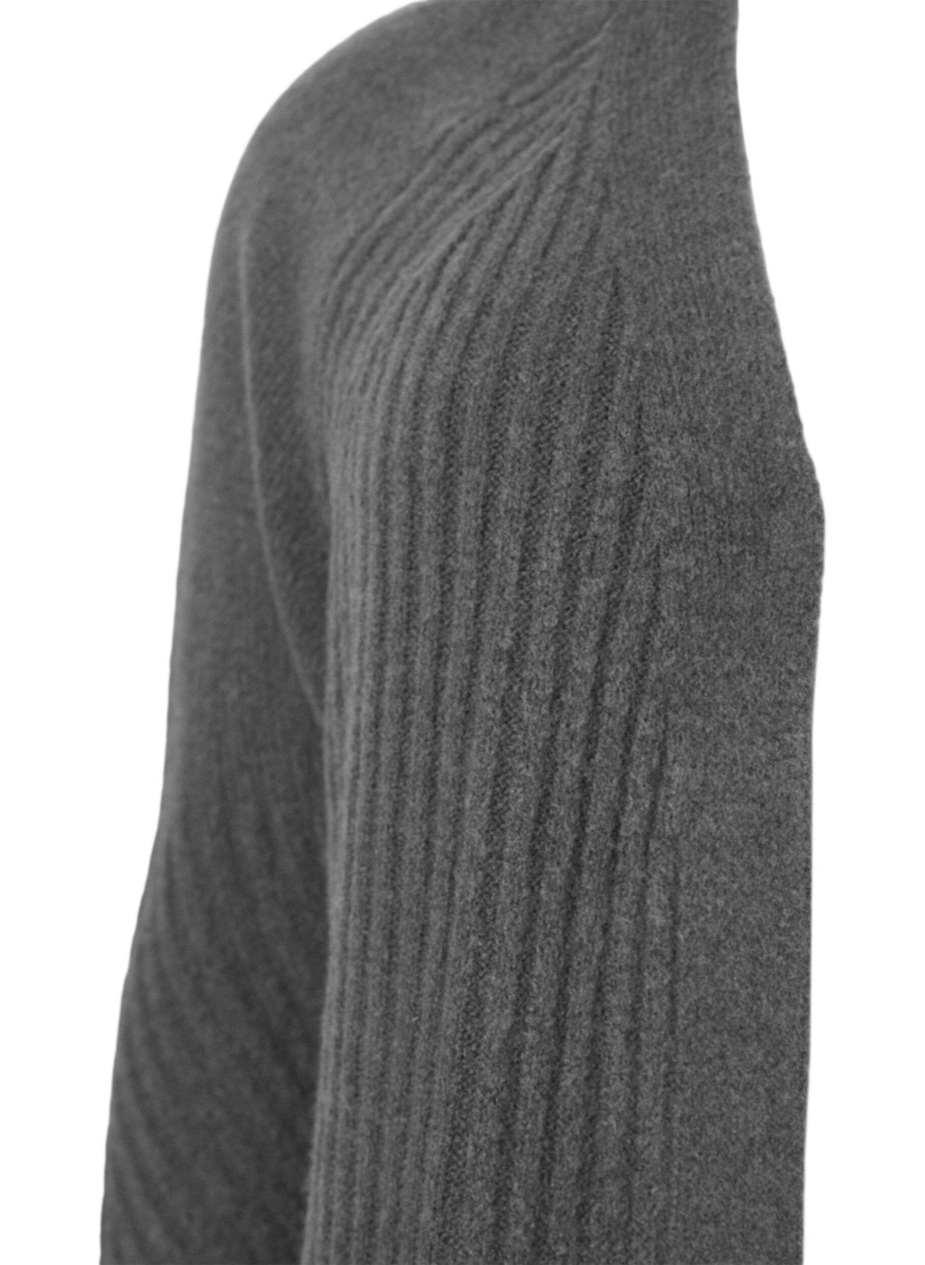 Zizzifashion Long rib-knit cardigan, Dark Grey Melange, Packshot image number 2