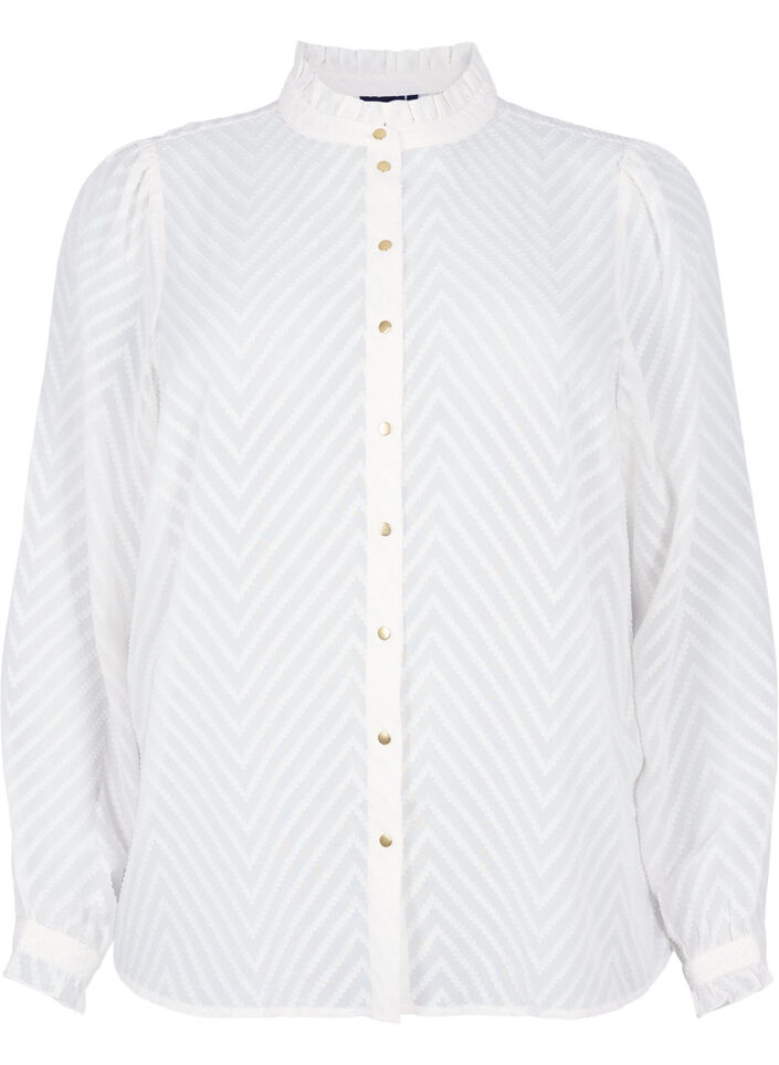 Shirt blouse with ruffles and patterned texture, Snow White, Packshot image number 0