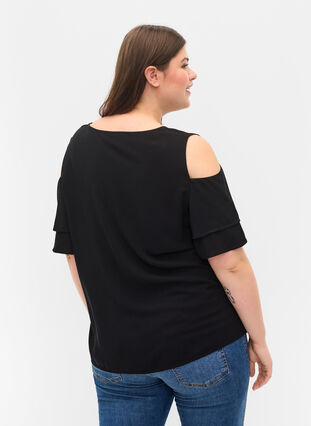 Short sleeved blouse in viscose, Black, Model image number 1