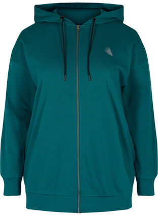 Cardigan with a hood and print, Deep Teal, Packshot image number 0