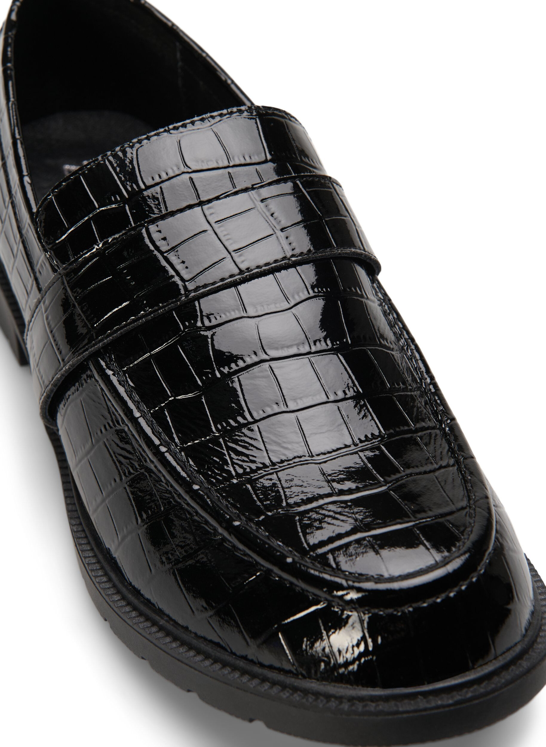 Zizzifashion Wide fit croco loafers in leather, Black, Packshot image number 3