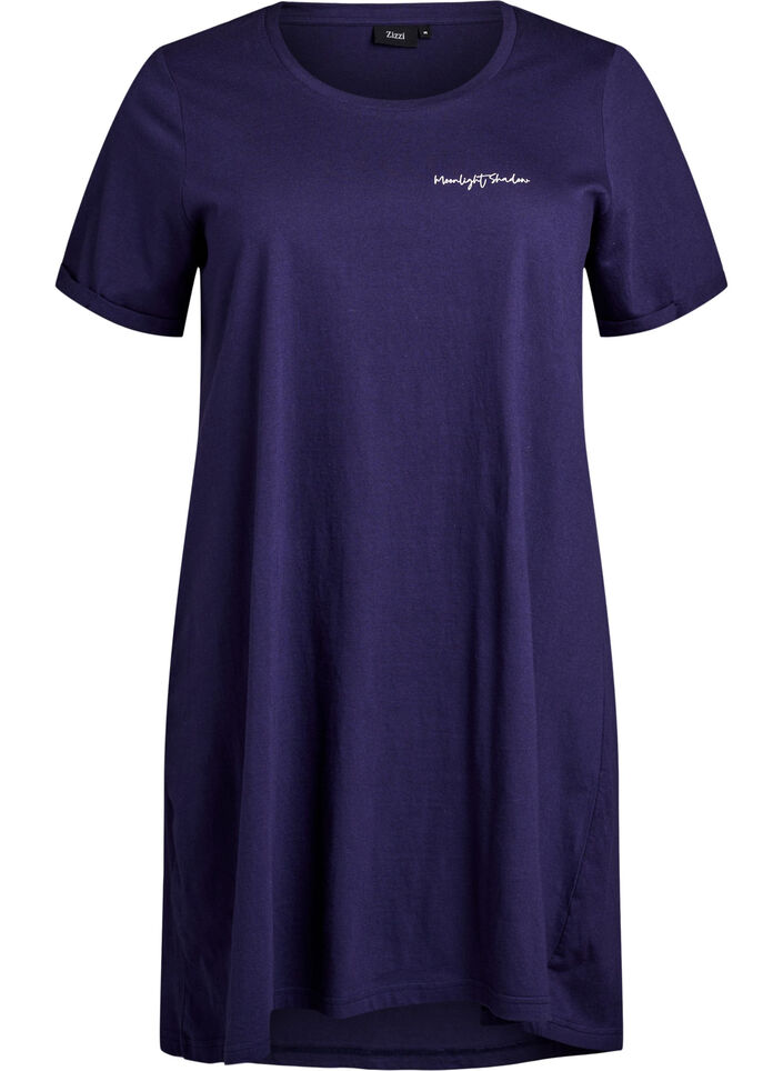 Long night T-shirt in organic cotton with print, Blue, Packshot image number 0