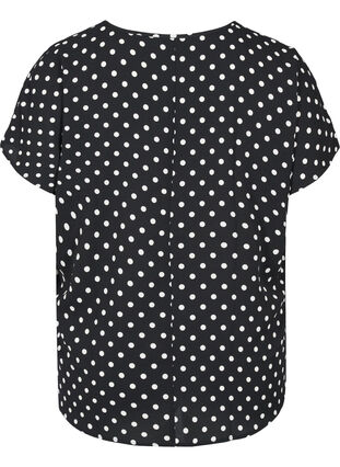 Blouse with short sleeves and a round neckline, Black w White Dot, Packshot image number 1