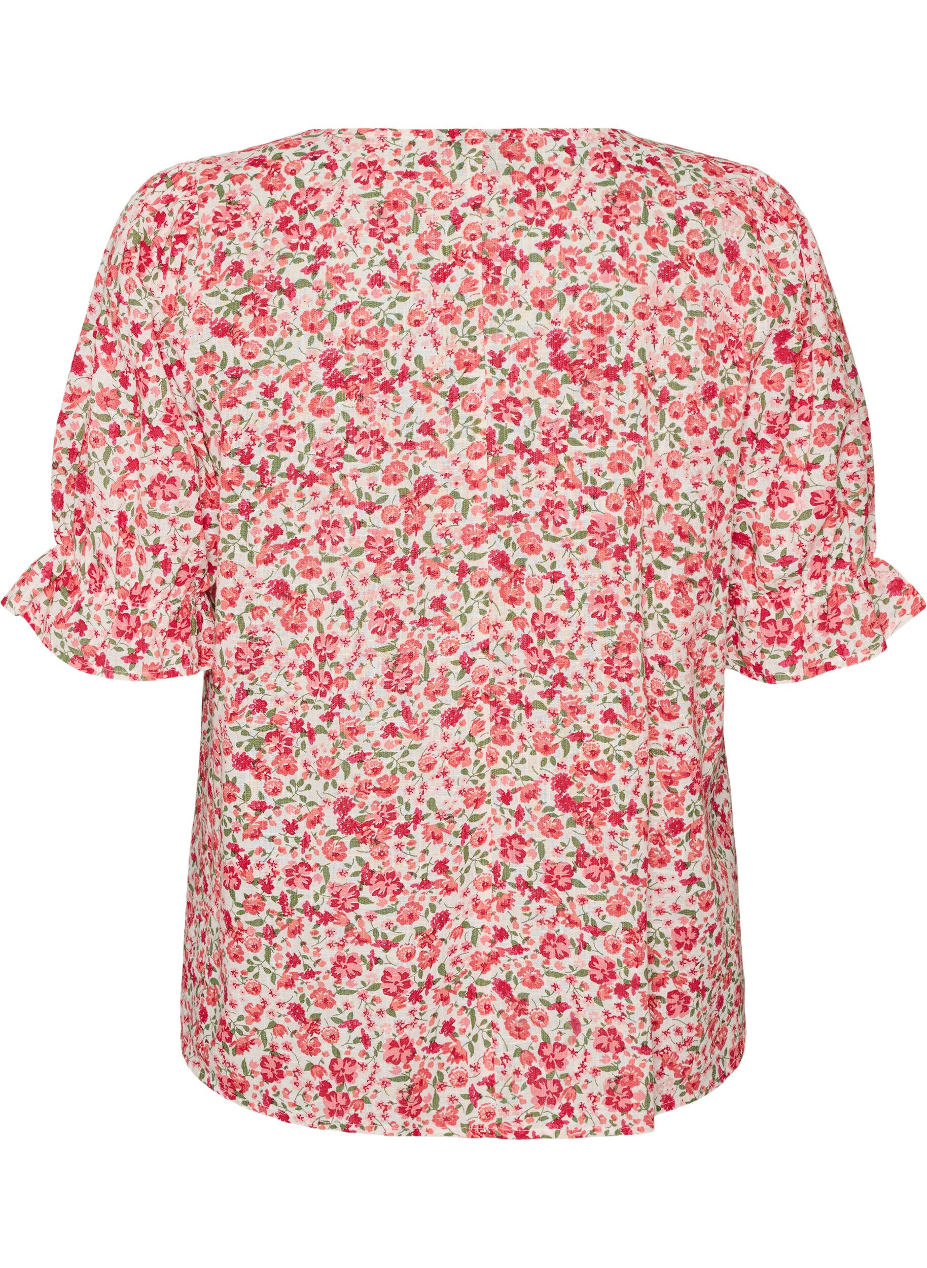 Zizzifashion Cotton blouse with a square neckline, Red, Packshot image number 1