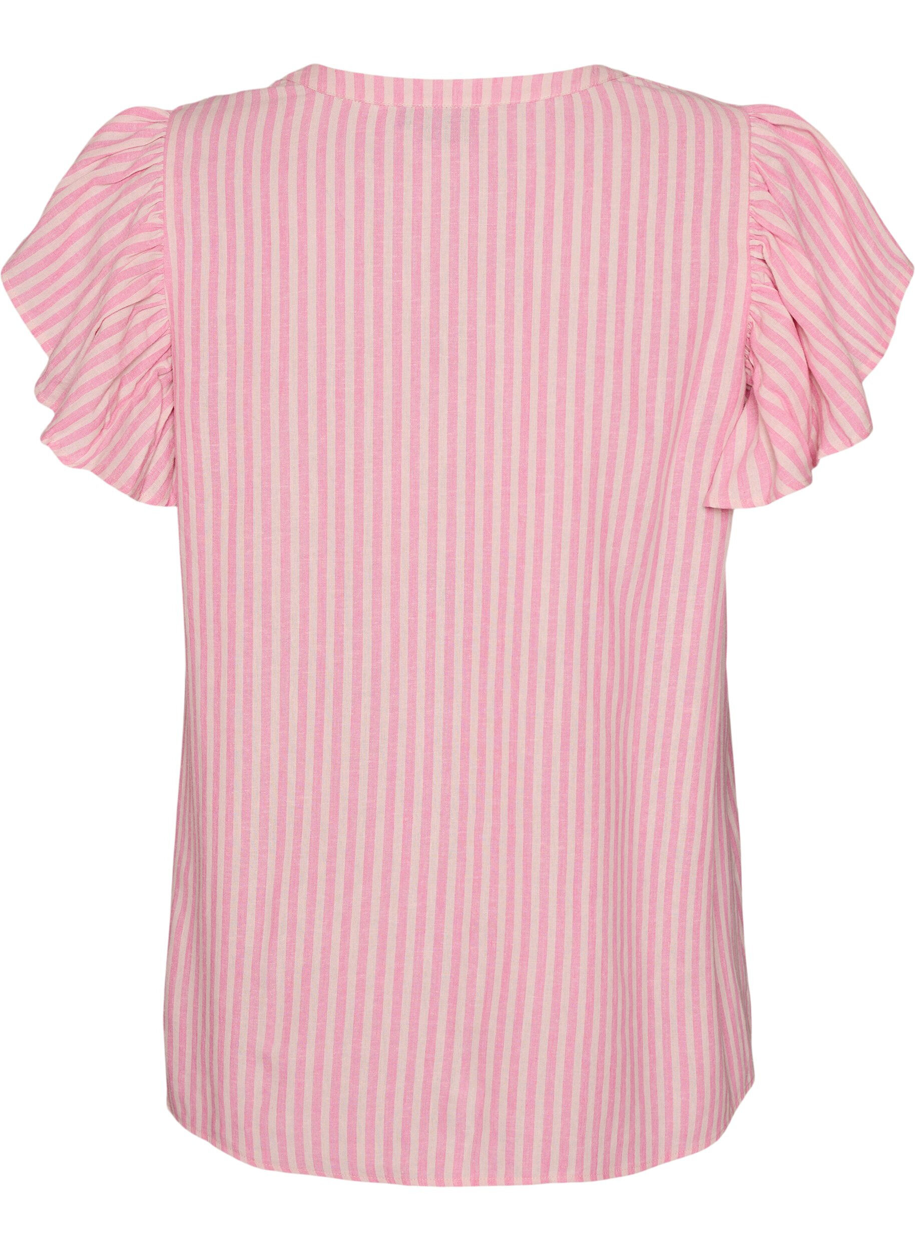 Zizzifashion Viscose and linen blouse with ruffle sleeves, Pink, Packshot image number 1