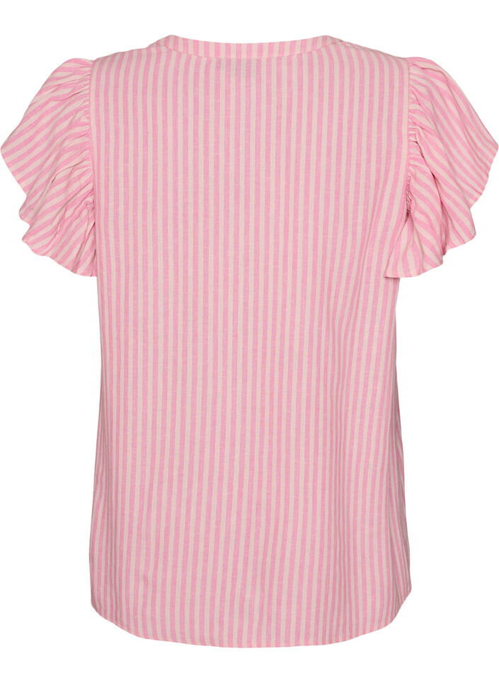 Viscose and linen blouse with ruffle sleeves, Pink, Packshot image number 1