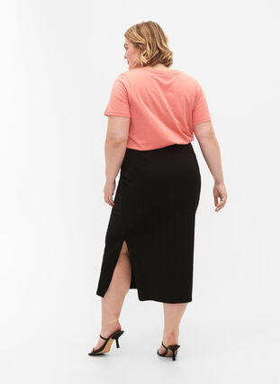 Long skirt in cotton with slit, Black, Model image number 1
