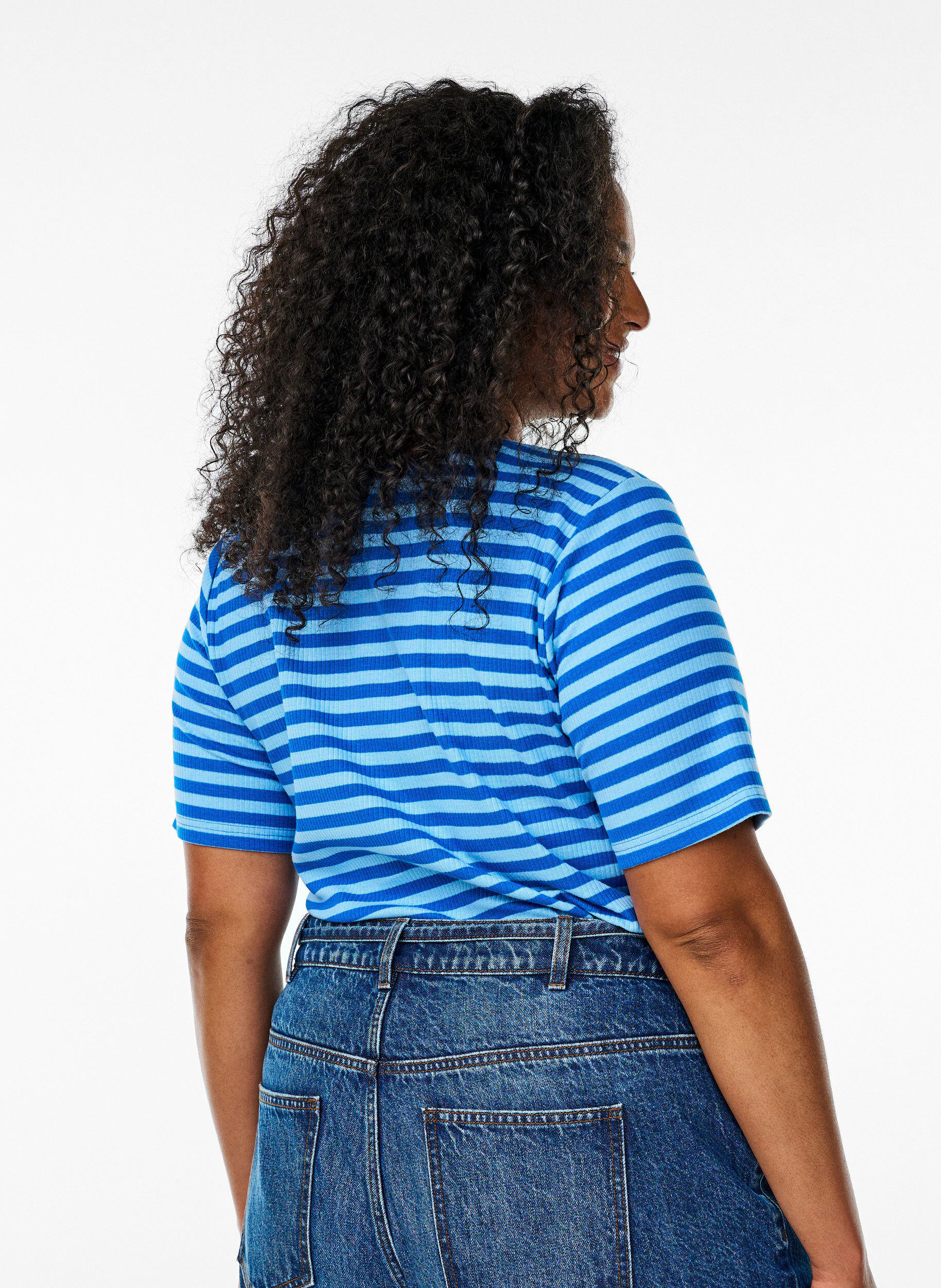 Zizzifashion Striped T-shirt with ribbed texture, Light Blue, Model image number 2
