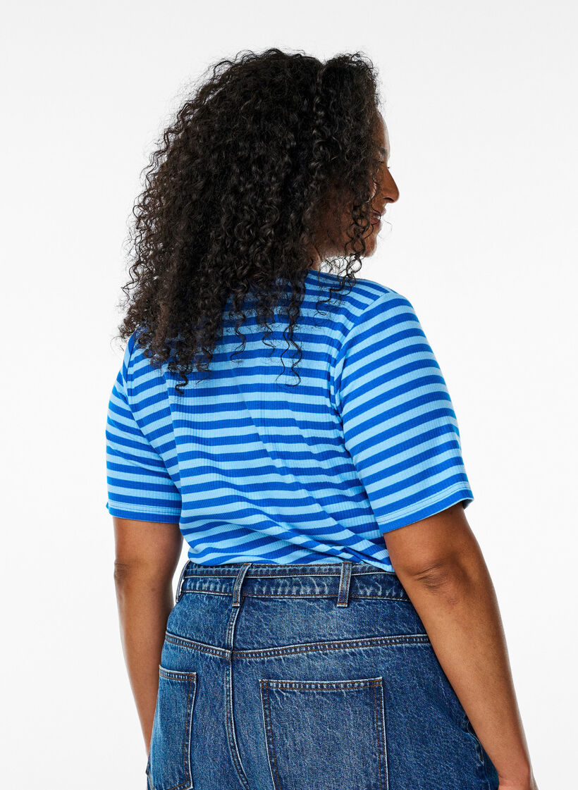 Striped T-shirt with ribbed texture, Light Blue, Model image number 2