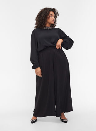 Long-sleeved, beaded viscose blouse, Black, Model image number 3
