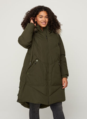 Winter coat with a hood and faux fur trim , Forest Night as s., Model image number 0