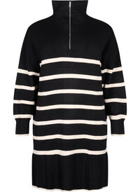 Striped knit dress with high collar and zipper