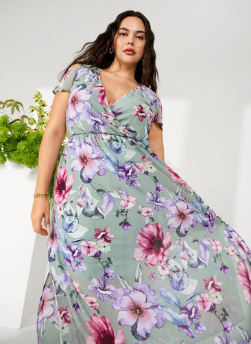 Floral maxi dress with shoulder detail, Chinois Green AOP, Image image number 0