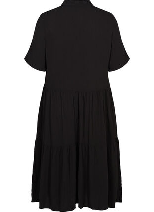 Short-sleeve viscose midi dress, Black solid , Packshot image number 1