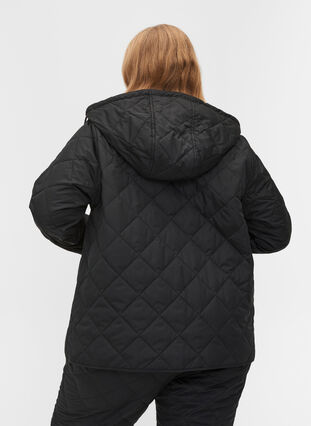 Quilted thermal anorak with hood and pocket, Black, Model image number 1