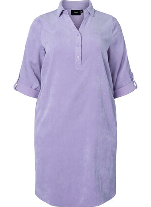 Velvet dress with 3/4-length sleeves and buttons, Wisteria, Packshot image number 0