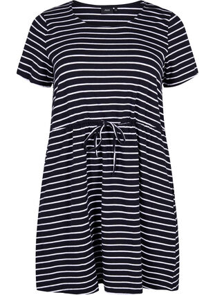 Striped tunic in cotton with short sleeves, Black Stripe, Packshot image number 0