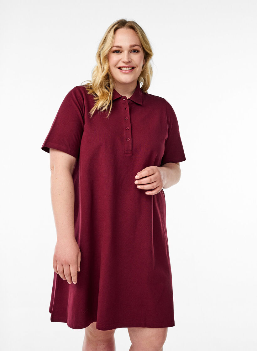 Short A-line polo dress, Dark Bordeaux, Model image number 0