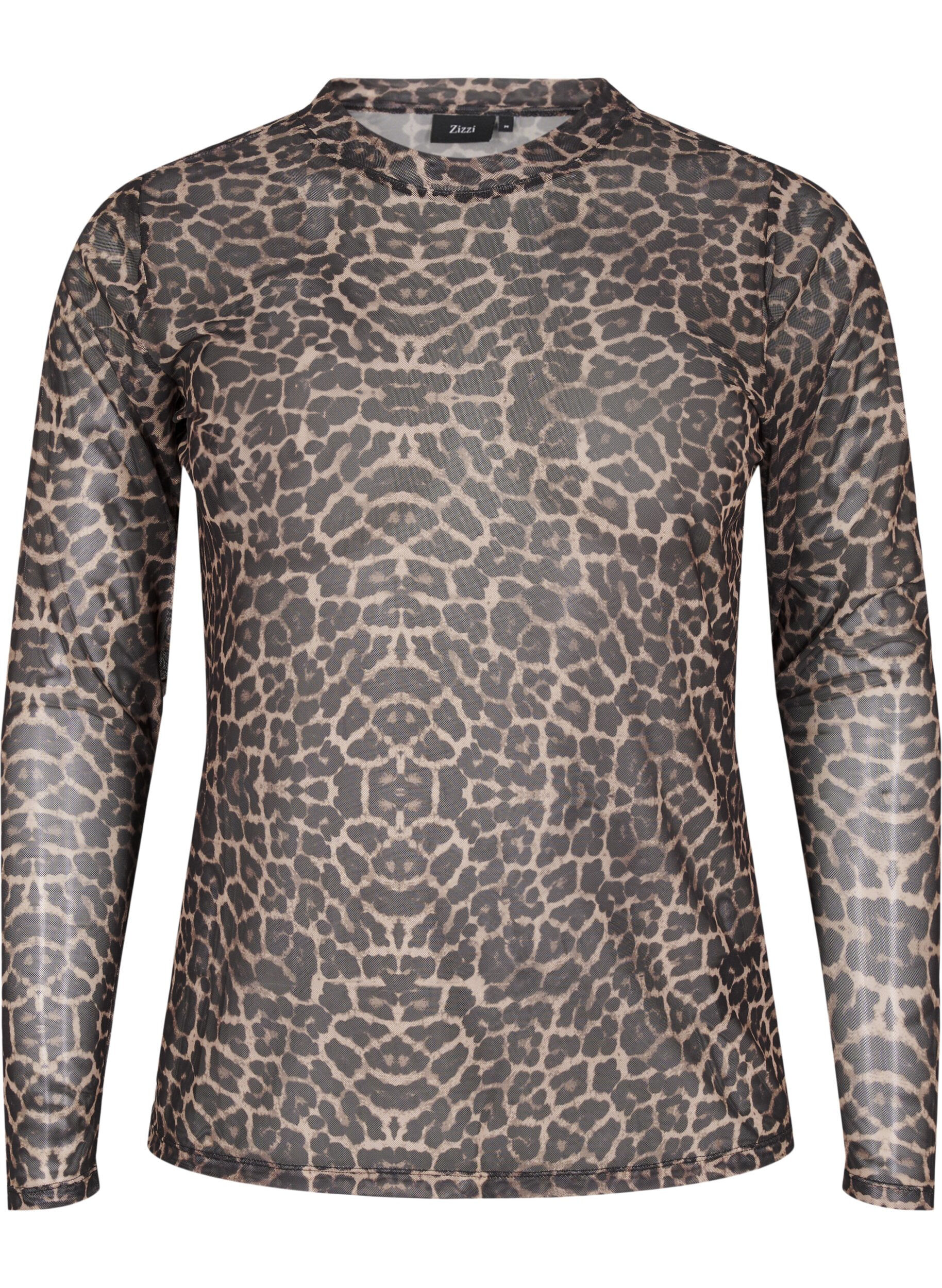 Zizzifashion Mesh blouse with leopard pattern, Brown, Packshot image number 0