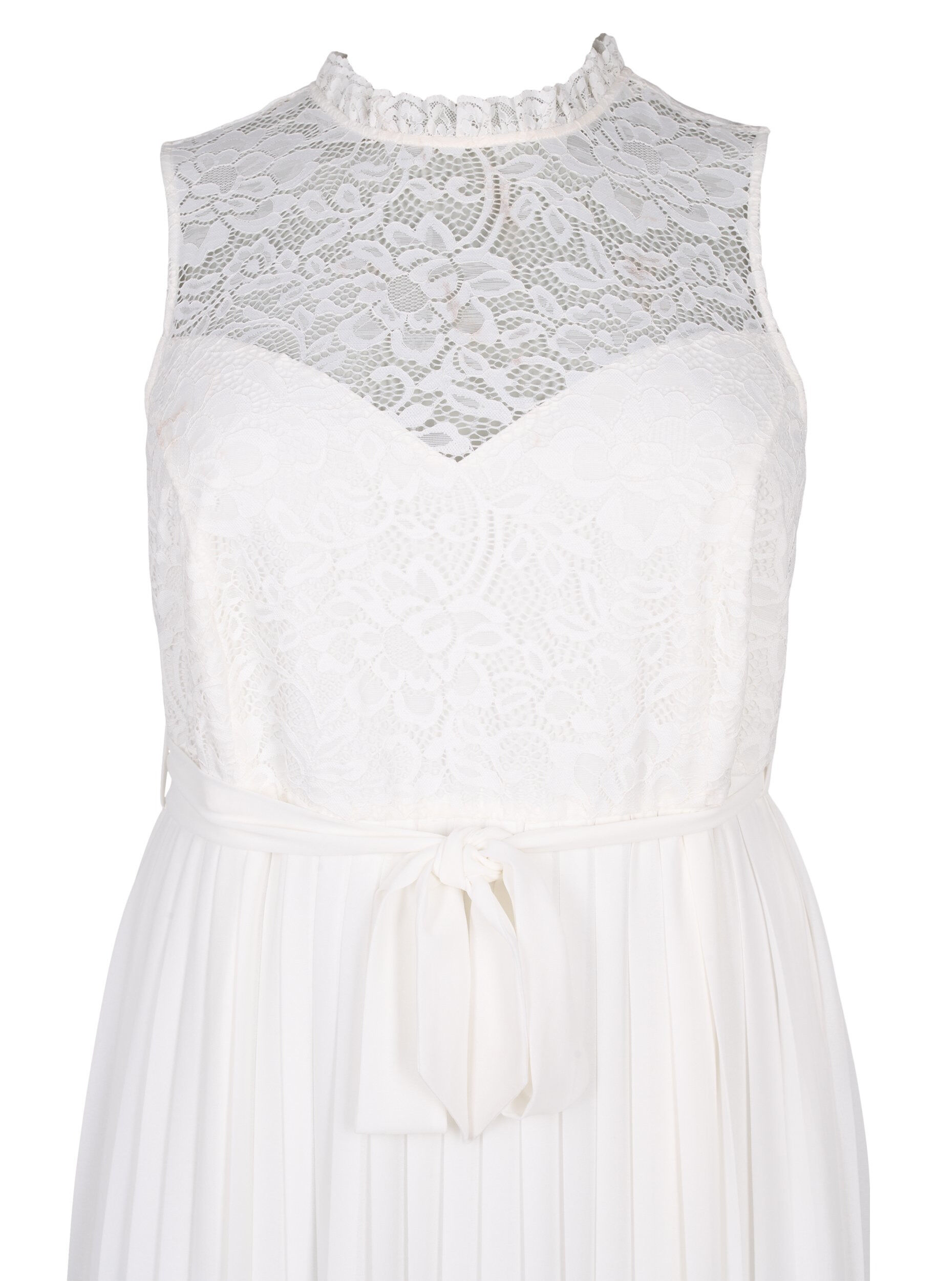 Zizzifashion Sleeveless dress with lace and pleats, Bright White, Packshot image number 2