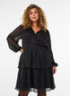 Knee-length dress with sheer stripes and wrap effect, Black, Model image number 0