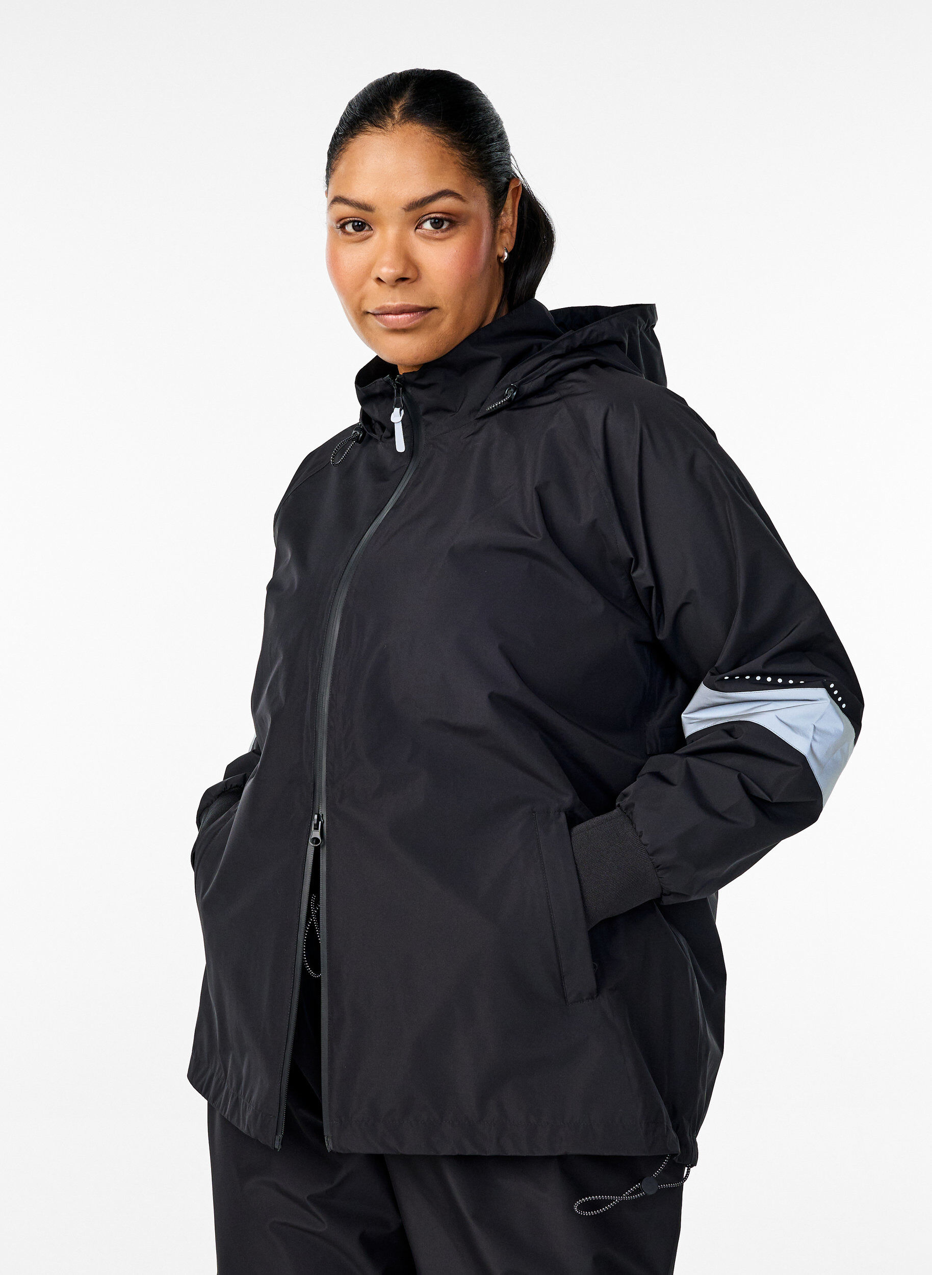 Rain jacket with reflective details, Black, Model