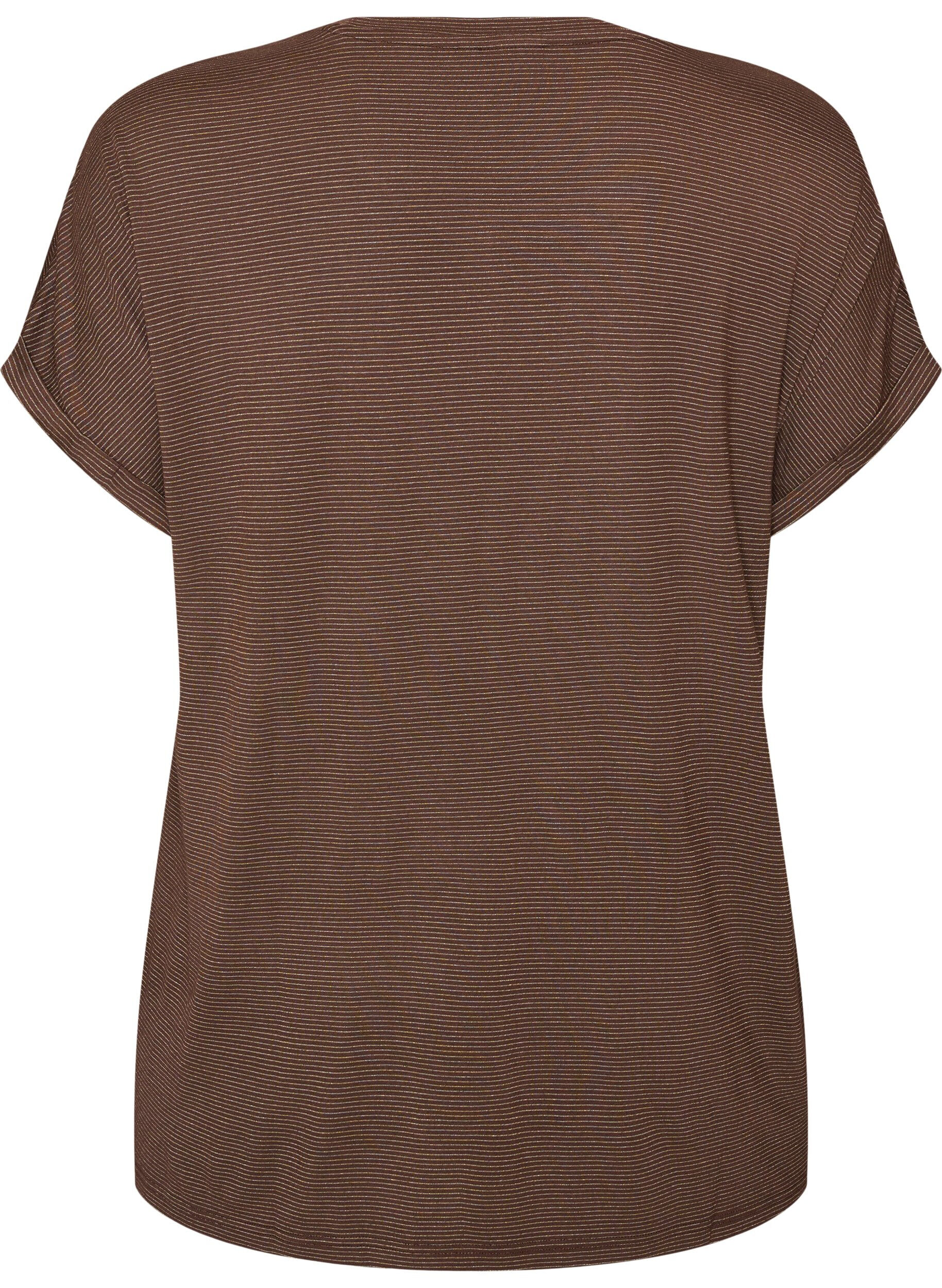 ZizzifashionViscose T-shirt with glitter stripes, Brown, Packshot image number 1