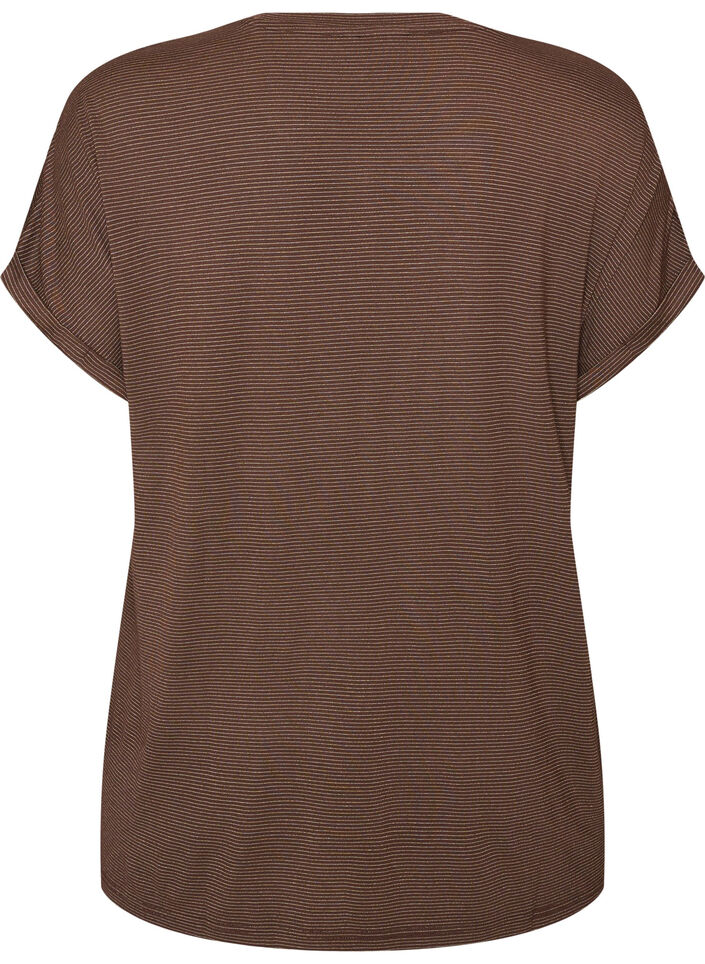 Viscose T-shirt with glitter stripes, Brown, Packshot image number 1