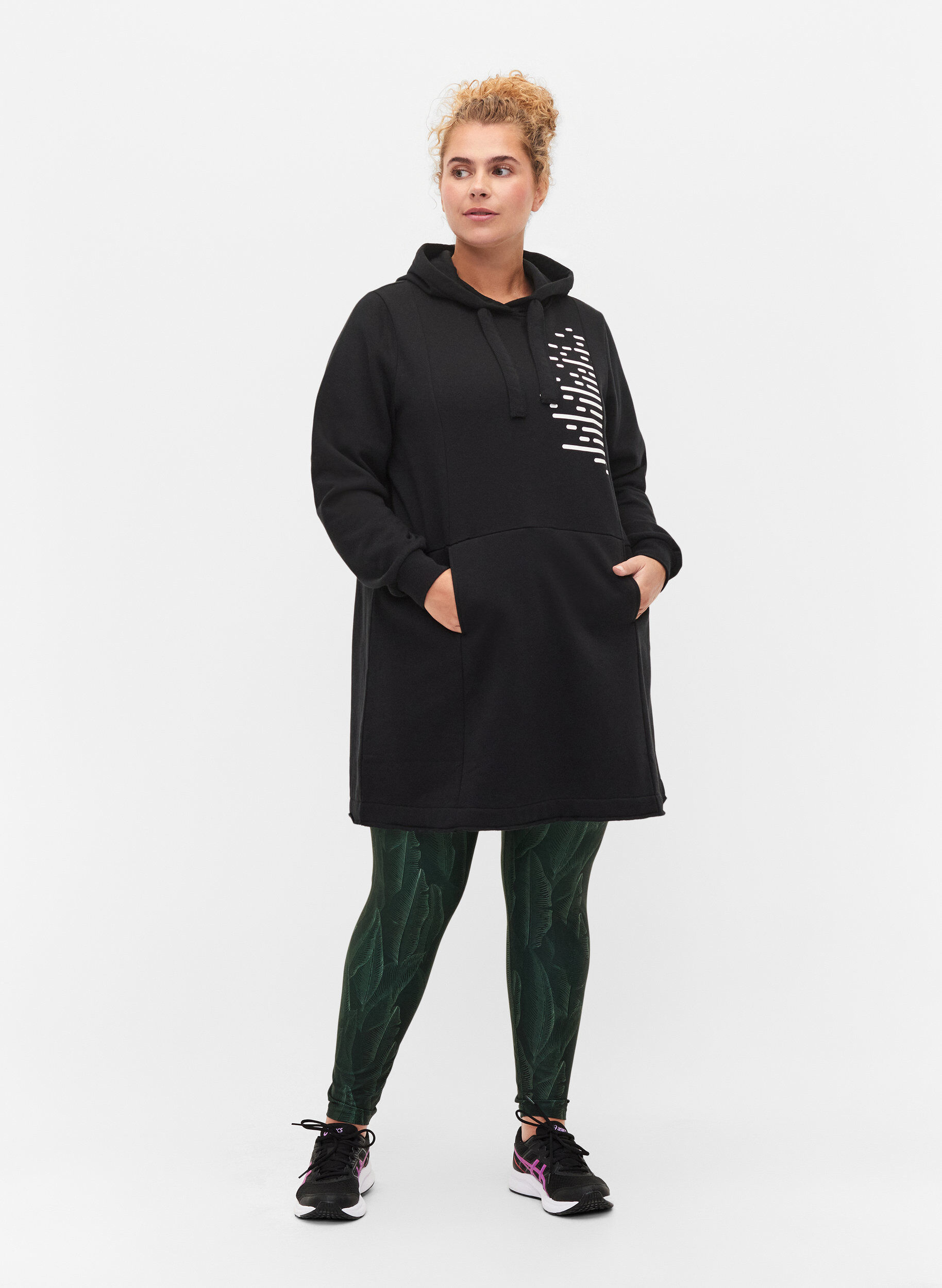 Zizzifashion Long sweatshirt with hood and pockets, Black, Model image number 2
