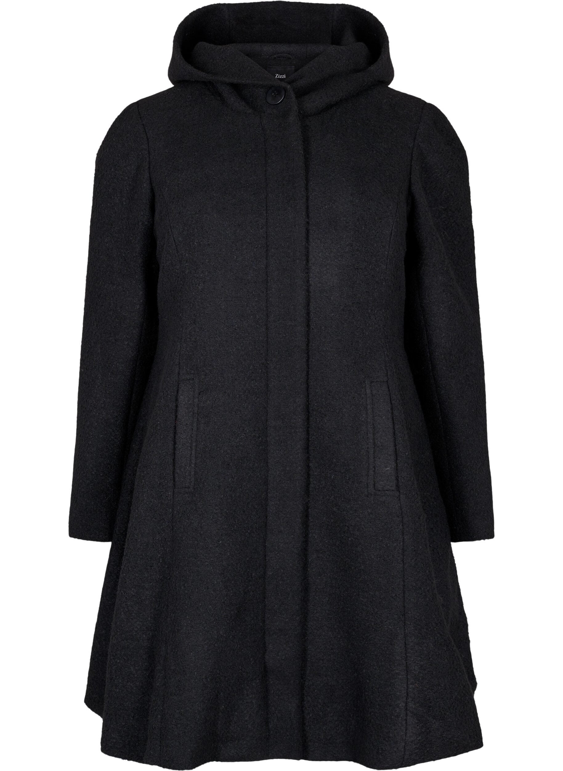 Zizzifashion A-line coat with hood, Black, Packshot image number 0