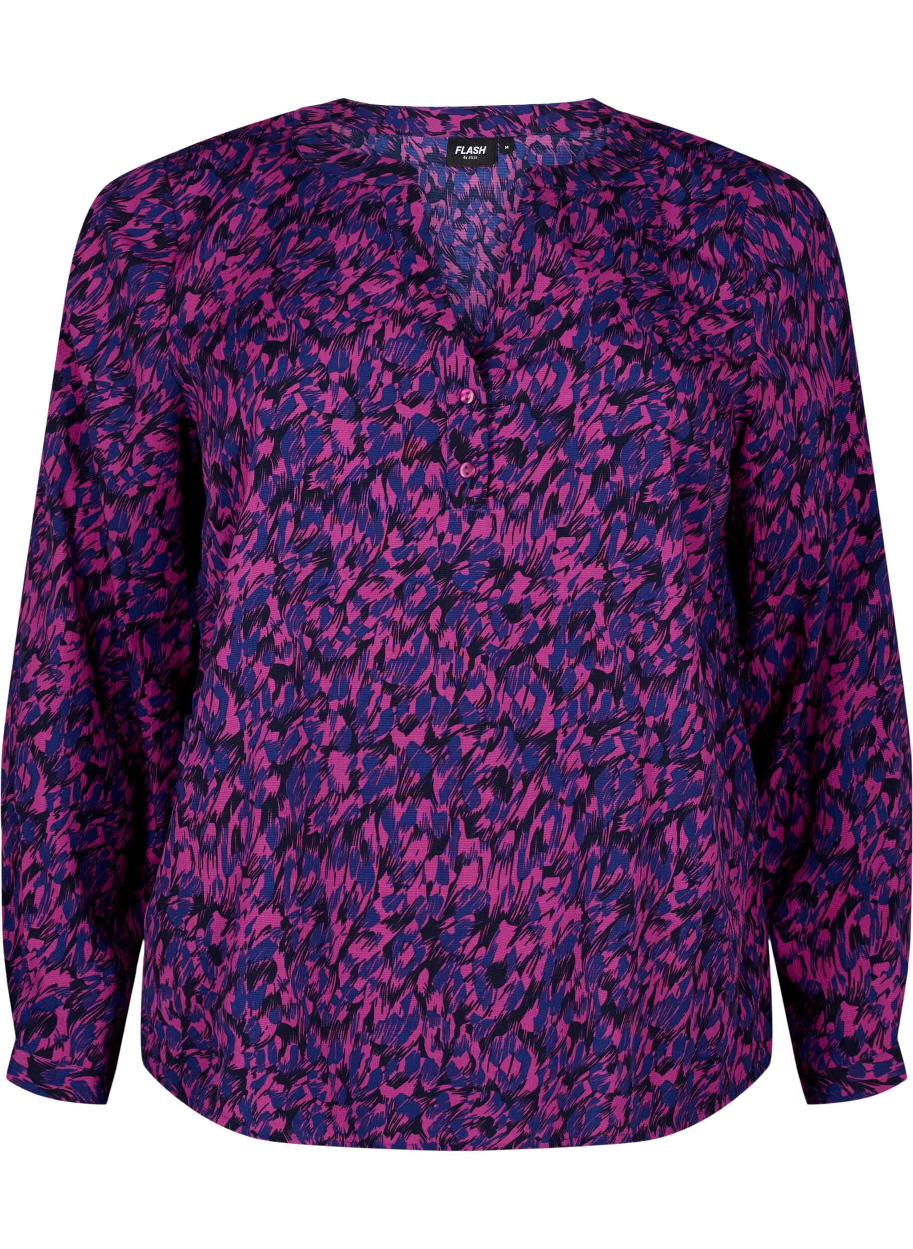 Zizzifashion FLASH - Long sleeve blouse with print, Pink Blue AOP, Packshot image number 0