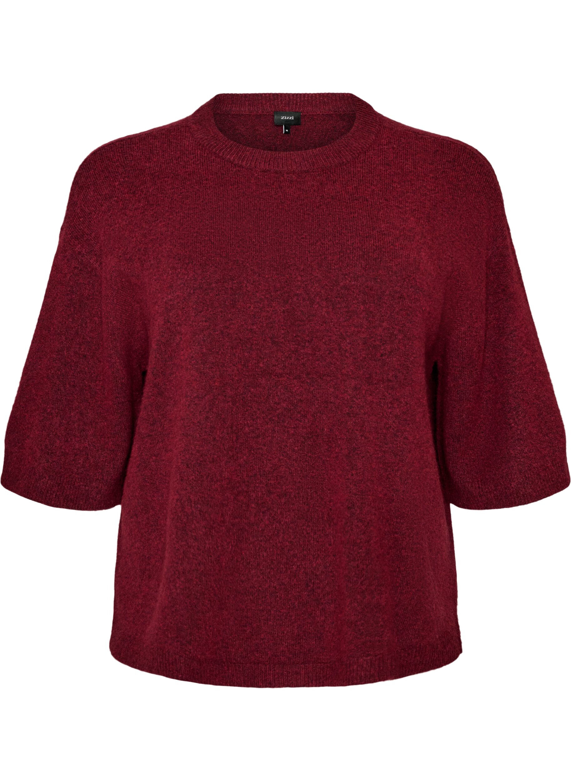 ZizzifashionLoose knitted blouse with short sleeves, Red, Packshot image number 0